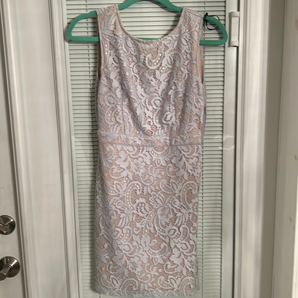 Light blue and tan lace dress